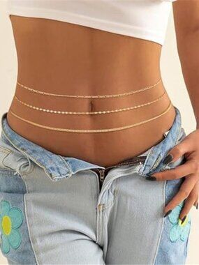Waist Chain for Women 14K Gold Plated Silver Plated, Layered Belly Belt
